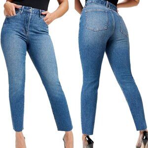NEW Good American Good Classic Raw Hem High Waisted Jeans in Blue940